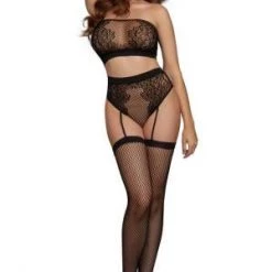 Dreamgirl Fishnet And Lace Bandeau Bralette With Matching Panty And Stockings 7 Dreamgirl Fishnet And Lace Bandeau Bralette With Matching Panty And Stockings