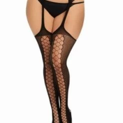 Dreamgirl Plus Size Hosiery Plus Fishnet Suspender Garter Pantyhose
