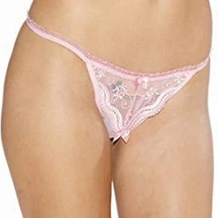 Shirley Of Hollywood Pink Scalloped Crotchless Thong