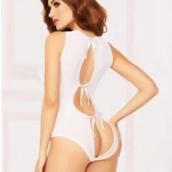 Seven 'til Midnight White Mesh & Lace Keyhole Back Teddy