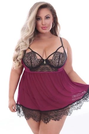 Seven 'til Midnight Plus Size Plus Lace And Mesh Babydoll And Panty Set 1 Seven 'til Midnight Plus Size Plus Lace And Mesh Babydoll And Panty Set