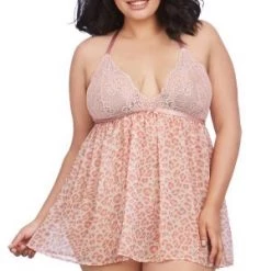 Dreamgirl Plus Size Babydoll With Pink Leopard Printed Chiffon Skirt Clearance