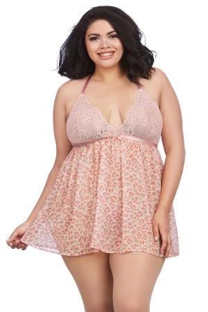 Dreamgirl Plus Size Babydoll With Pink Leopard Printed Chiffon Skirt Clearance 1 Dreamgirl Plus Size Babydoll With Pink Leopard Printed Chiffon Skirt Clearance