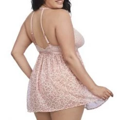 Dreamgirl Plus Size Babydoll With Pink Leopard Printed Chiffon Skirt Clearance