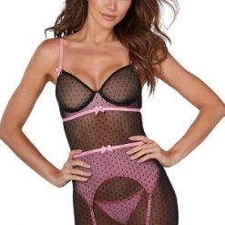 Dreamgirl Flocked Pin Dot Stretch Mesh Garter Slip Trending Sellers
