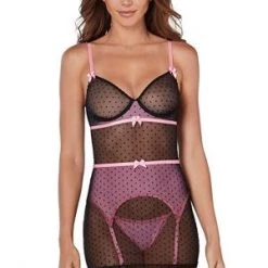 Dreamgirl Flocked Pin Dot Stretch Mesh Garter Slip Trending Sellers