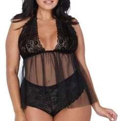 Dreamgirl Plus Size Plus Retro Lace And Mesh Flyaway Babydoll