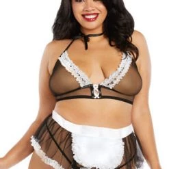 Dreamgirl Plus Size Plus Very Sheer Mesh Maid Bedroom Costume