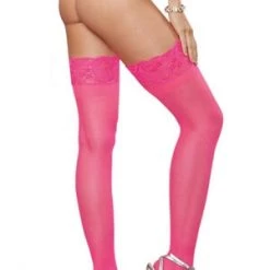 LingerieDiva Neon Pink Lace Top Thigh High