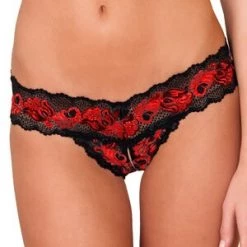 LingerieDiva Red Crotchless Lace V-Thong