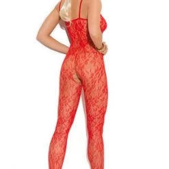 Elegant Moments Plus Size Red Lace Open Crotch Bodystocking Queen