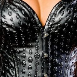Velvet Kitten Boned Pleather Corset W/ Skull Detail Clearance