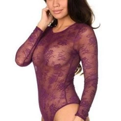 Velvet Kitten Wine Floral Lace Bodysuit Clearance
