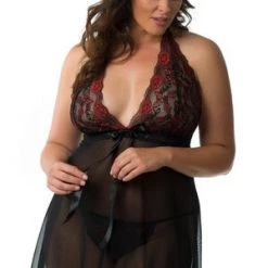 Velvet Kitten Plus Fire Floral Babydoll Set Plus Size