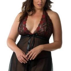 Velvet Kitten Plus Fire Floral Babydoll Set Plus Size