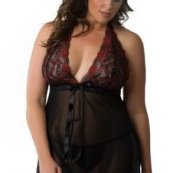 Velvet Kitten Plus Fire Floral Babydoll Set Plus Size