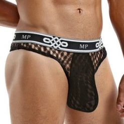 Male Power Black Peep Show Lo Rise Thong Men's