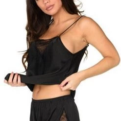 Velvet Kitten Black Sensual Satin Cami Set Clearance