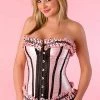 Velvet Kitten Satin Polka Dot Pleated Ruffle Trim Corset Clearance
