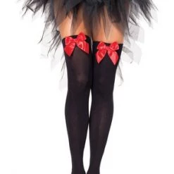Leg Avenue Black And Red Opaque Thigh High With Bow Hosiery