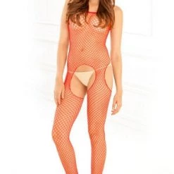 Rene Rofe Red Net Crotchless Bodystocking