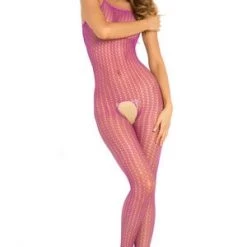 Rene Rofe Purple Crotchless Quarter Crochet Net Bodystocking