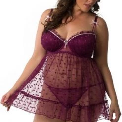 Velvet Kitten Plus Wine Dot Babydoll