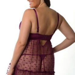 Velvet Kitten Plus Wine Dot Babydoll