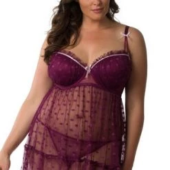 Velvet Kitten Plus Wine Dot Babydoll