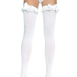 Leg Avenue Hosiery Thigh Highs With Satin Ruffle Trim & Bow