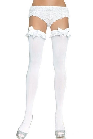 Leg Avenue Hosiery Thigh Highs With Satin Ruffle Trim & Bow 2 Leg Avenue Hosiery Thigh Highs With Satin Ruffle Trim & Bow