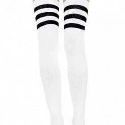 Leg Avenue White/Black Athletic Ribbed Thigh Highs Hosiery