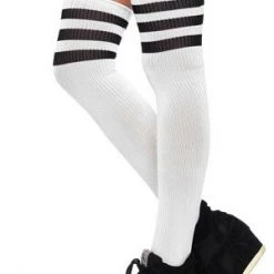Leg Avenue White/Black Athletic Ribbed Thigh Highs Hosiery