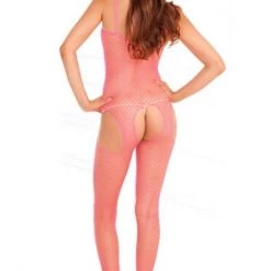 Rene Rofe Pink Net Crotchless Bodystocking