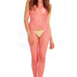 Rene Rofe Pink Net Crotchless Bodystocking