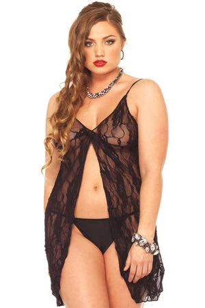 Leg Avenue Plus Black Romantic Lace Diva Babydoll Set 1 Leg Avenue Plus Black Romantic Lace Diva Babydoll Set