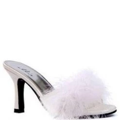 Ellie Shoes  White Satin Maribou Slippers Trending Sellers