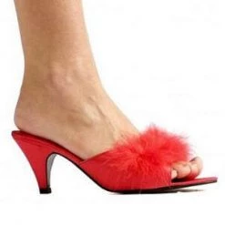 Ellie Shoes  Red Satin Maribou Slippers