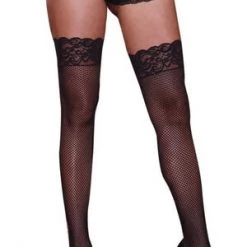 Dreamgirl Black Diva Lace Top Fishnet Stockings Plus Size Hosiery