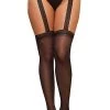 Dreamgirl Black Garter Belt Pantyhose Plus Size Hosiery
