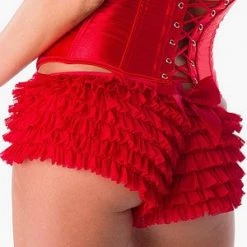 Velvet Kitten Panties Red Ruffle Boy Shorts W/ Bow