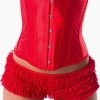 Velvet Kitten Panties Red Ruffle Boy Shorts W/ Bow