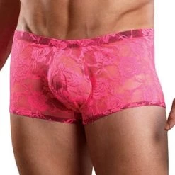 Male Power Men's Hot Pink Neon Lace Mini Short