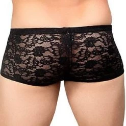 Male Power Black Stretch Lace Mini Short Men's