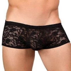 Male Power Black Stretch Lace Mini Short Men's