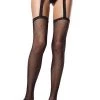 Leg Avenue Black Fishnet And Lace Garter Belt Stocking Hosiery