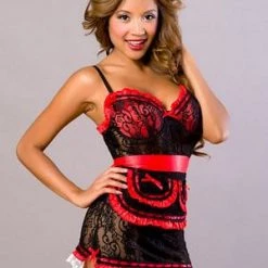 Velvet Kitten Ruffle Maid Chemise And G-String Set