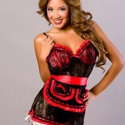 Velvet Kitten Ruffle Maid Chemise And G-String Set