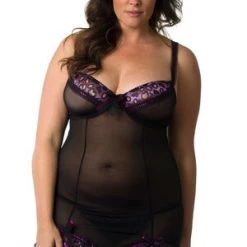 Velvet Kitten Plus Pleated Ribbon Chemise