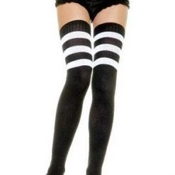 Leg Avenue Black/White Athletic Ribbed Thigh Highs Hosiery